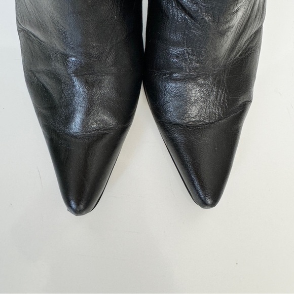 VINTAGE BASEMENT Slouchy Boots EU 37 Black Leather Kitten Heel Pointed Toe Y2K - Picture 6 of 15
